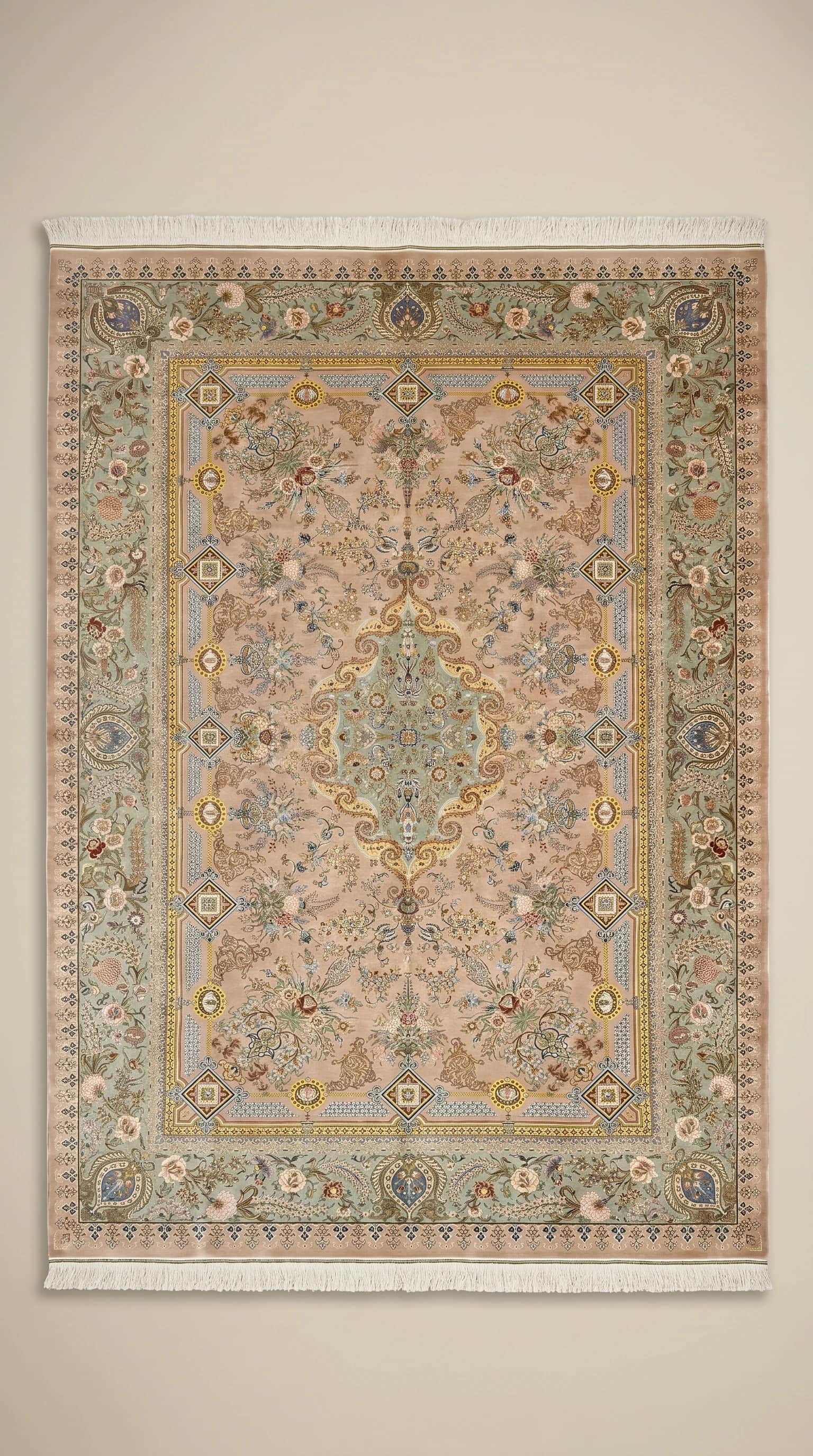 Qum Tawladi Rasoul Carpet: Luxurious Handmade Pure Silk Design, Qum, Iran