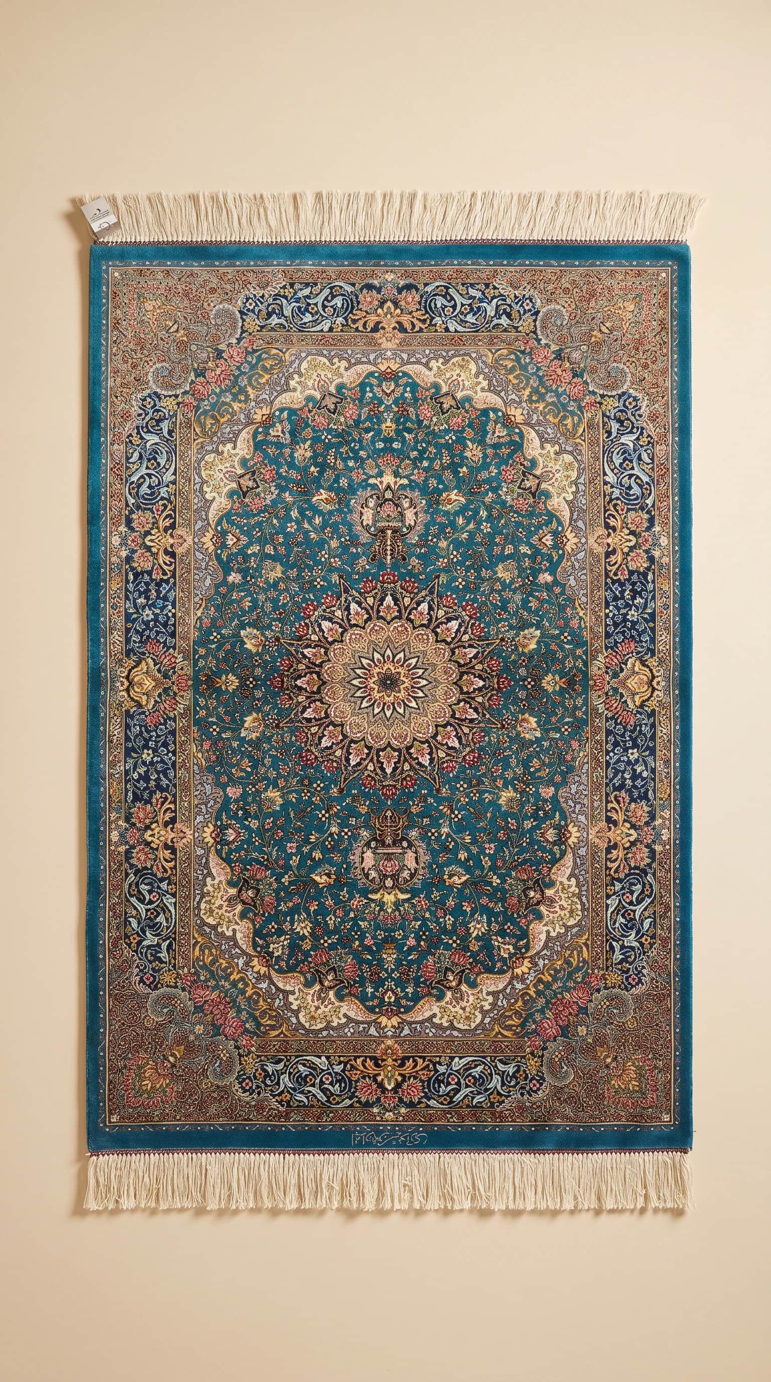 Handmade Qum Pure Silk Carpet – Iranian Luxury with Turquoise Elegance, Qum, Iran