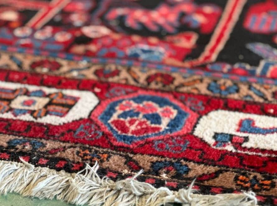 Close-up of the knots on a hand-knotted Persian wool carpet