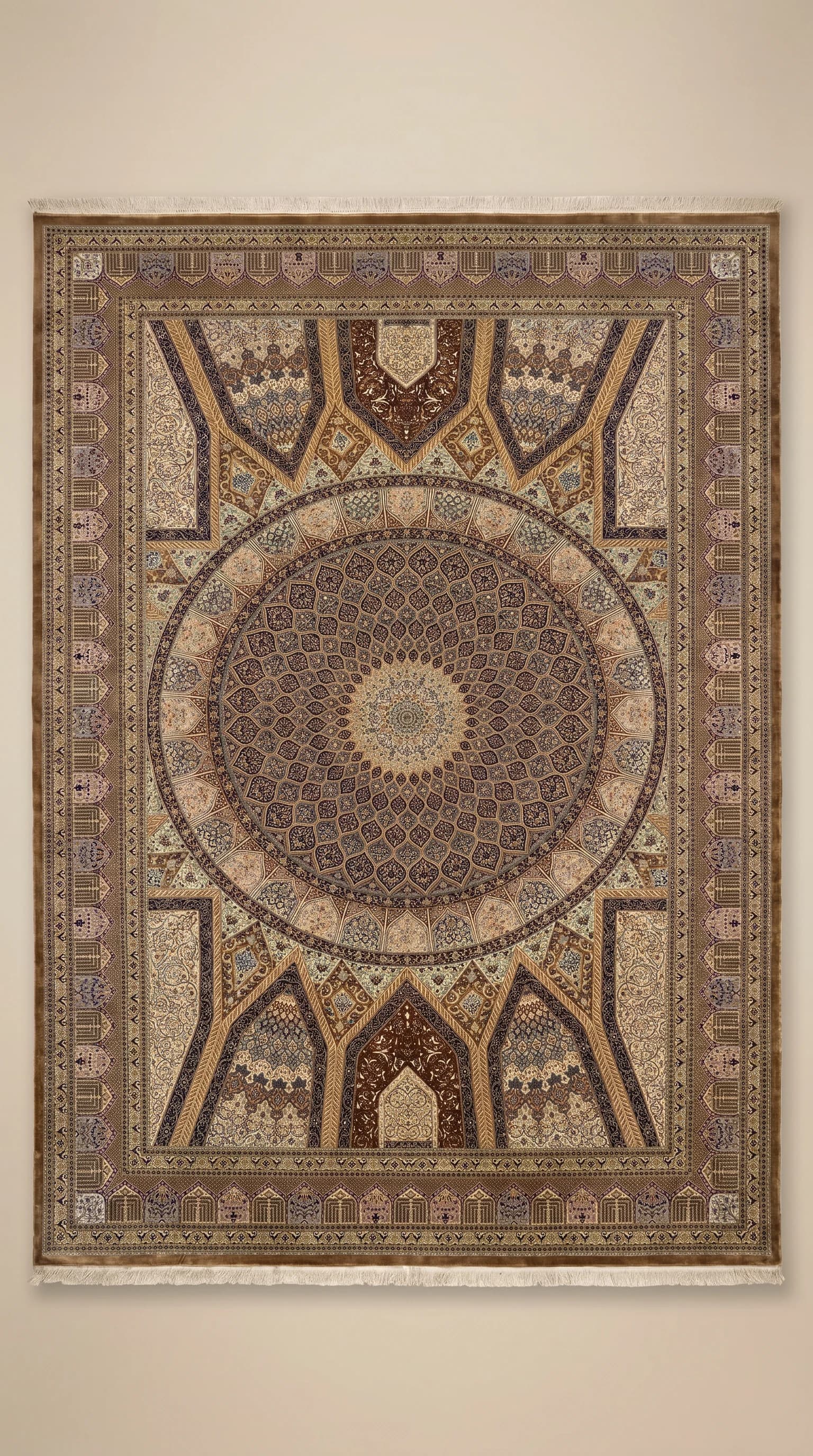 سجادة فارسية يدوية الصنع من الحرير الخالص من قم – 4m x 6m (متوفرة في الإمارات)
